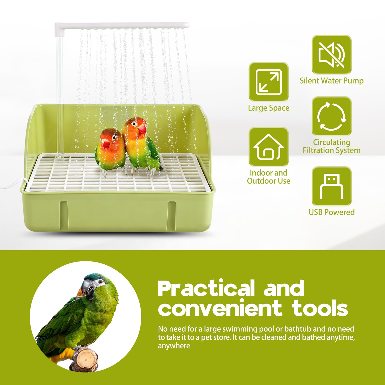 DINTSTYLE integrated-shower-bath promotes easy soaking and rinsing for birds