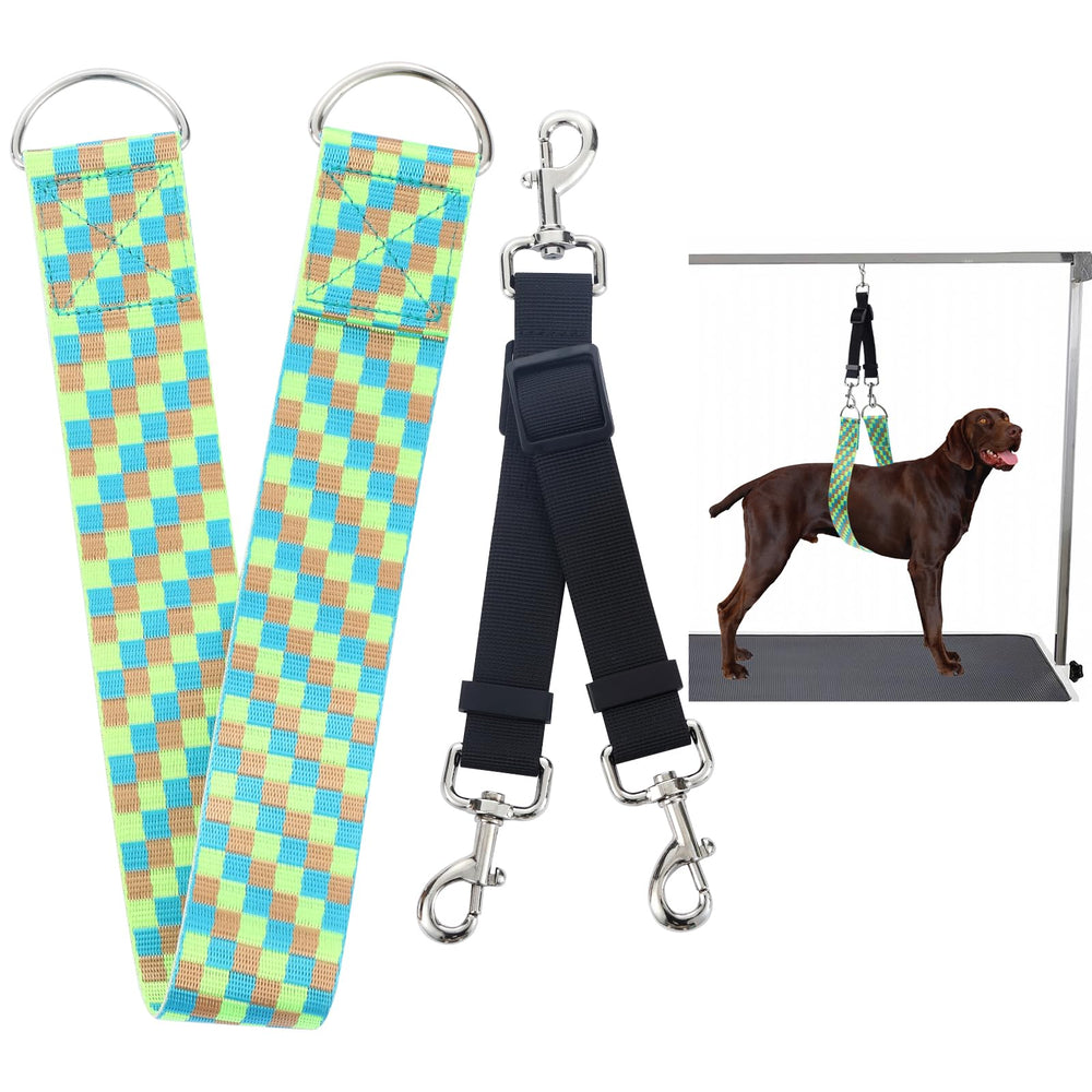 DISCPETSEC dog grooming belly strap side view showing secure support during sessions