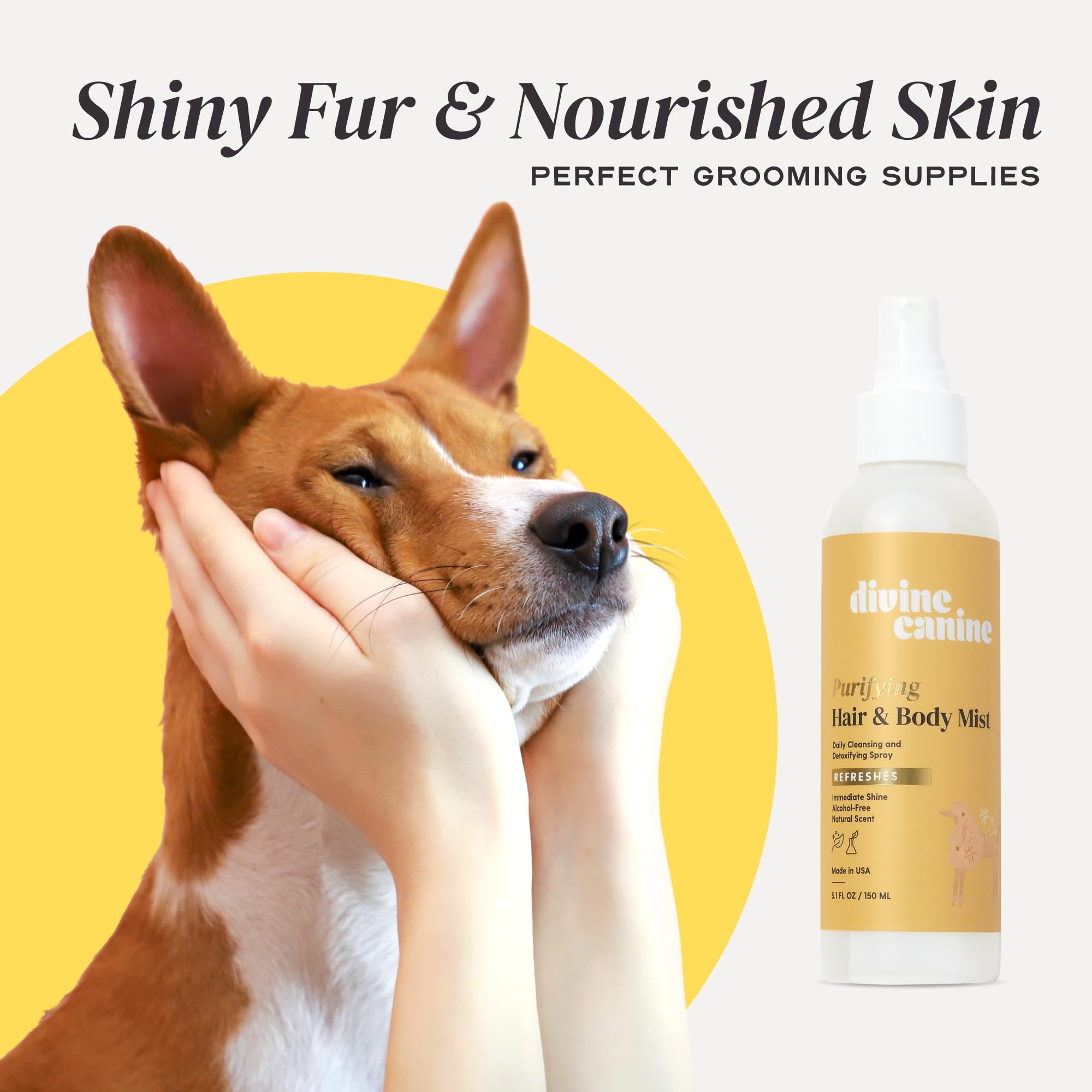 5.1 oz Divine Canine bottle on countertop for grooming routine.