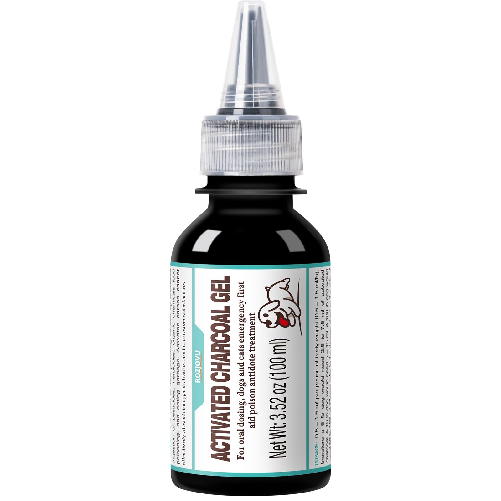 Diytoolsman activated charcoal gel for dogs bottle pour enables rapid toxin binding.