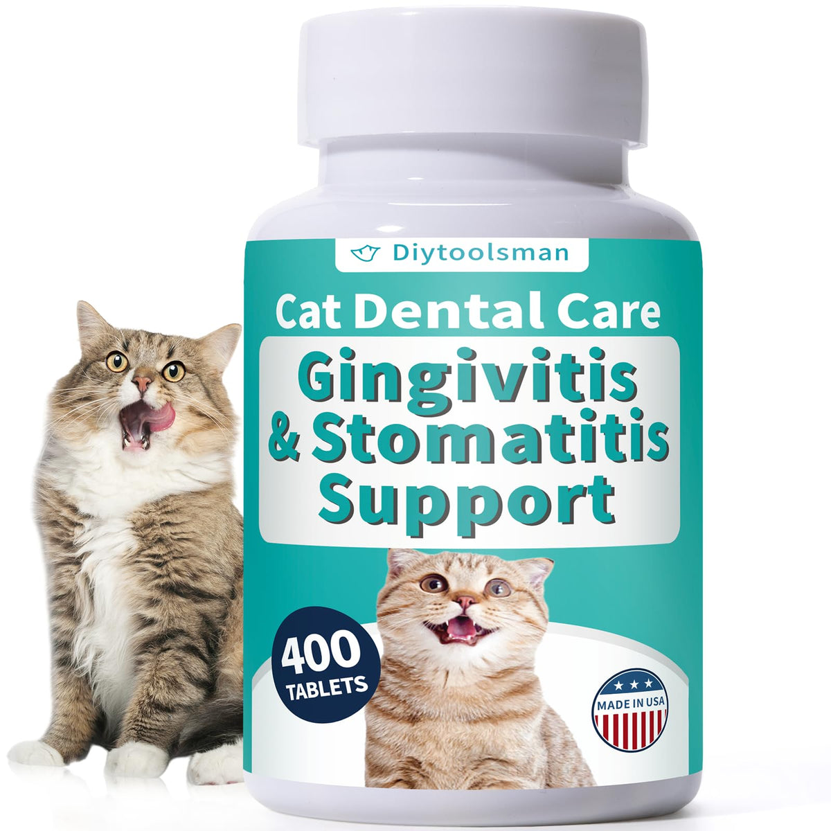Diytoolsman cat dental tablets bottle for easy daily oral care.