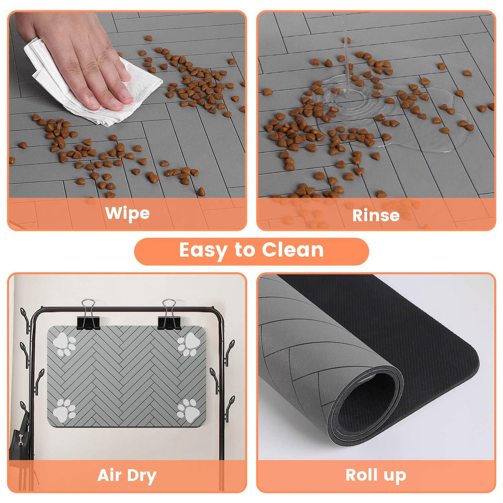 DK177 pet feeding mat anti-slip backing keeps bowls steady during use.