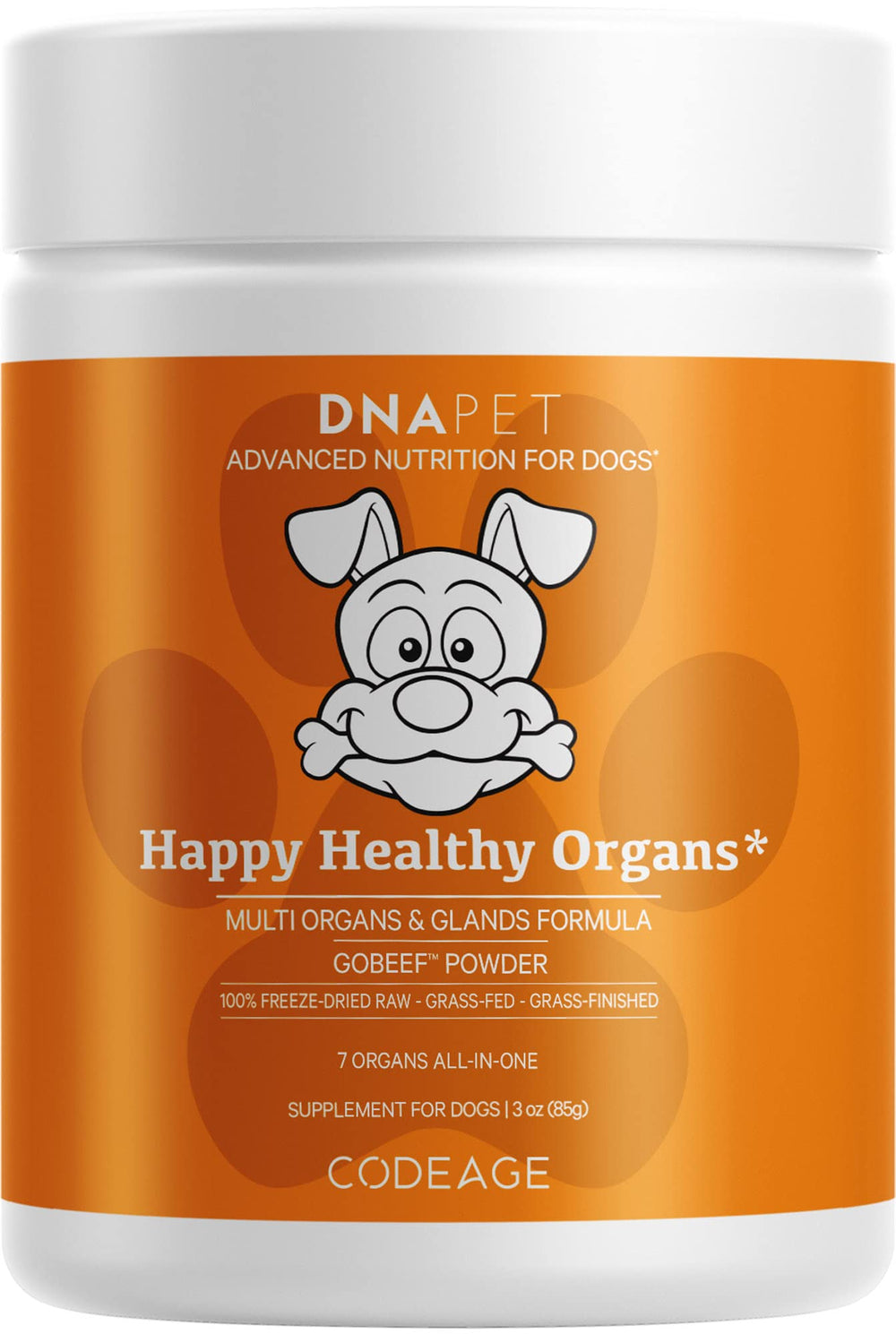 DNA PET Happy Healthy Organs bottle: convenient multi-organ supplement for dogs