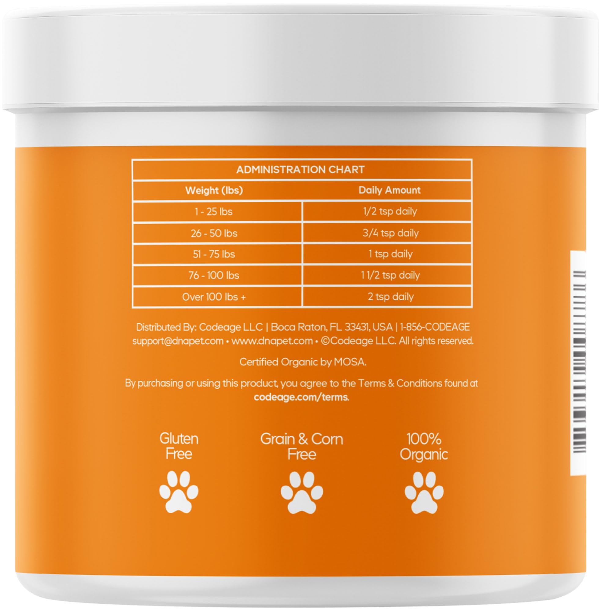 DNA PET Happy Immunity powder poured into a dog bowl for meal mixing