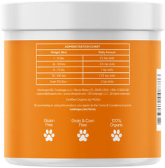 DNA PET Happy Immunity powder poured into a dog bowl for meal mixing