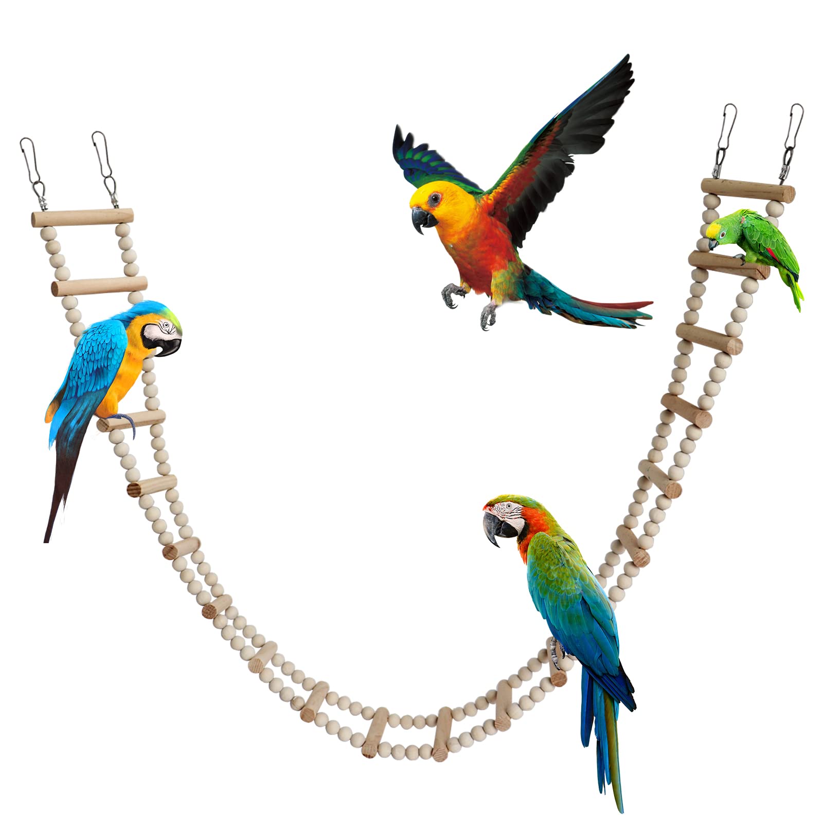 Dnoifne Bird Ladder Bridge wooden steps enable safe bird climbing and play.