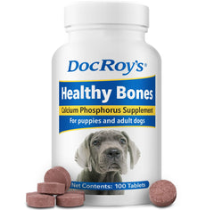 Doc Roy's Healthy Bones puppy tablets supporting steady bone growth and teeth strength.