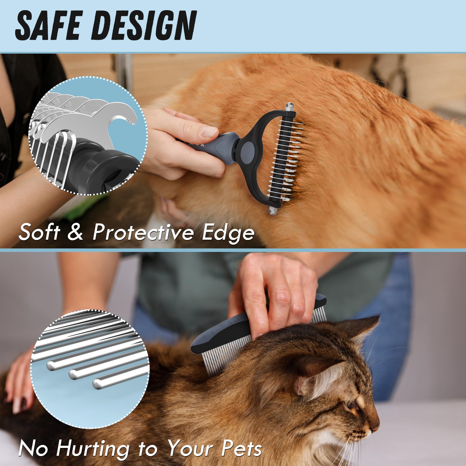 Docrok 2-in-1 comb-dematting tool gliding through fur for detangling