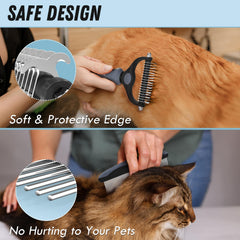 Docrok 2-in-1 comb-dematting tool gliding through fur for detangling