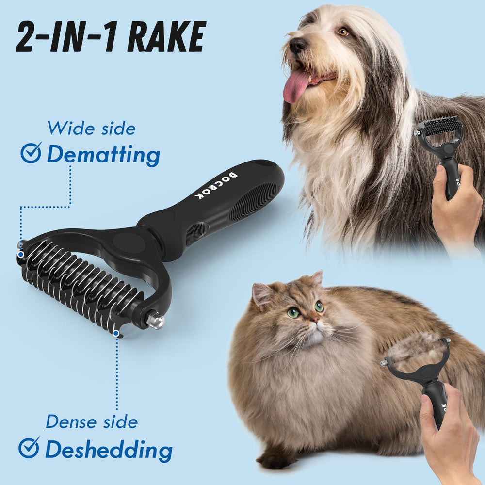Docrok dematting brush for dogs and cats easily removes loose fur.
