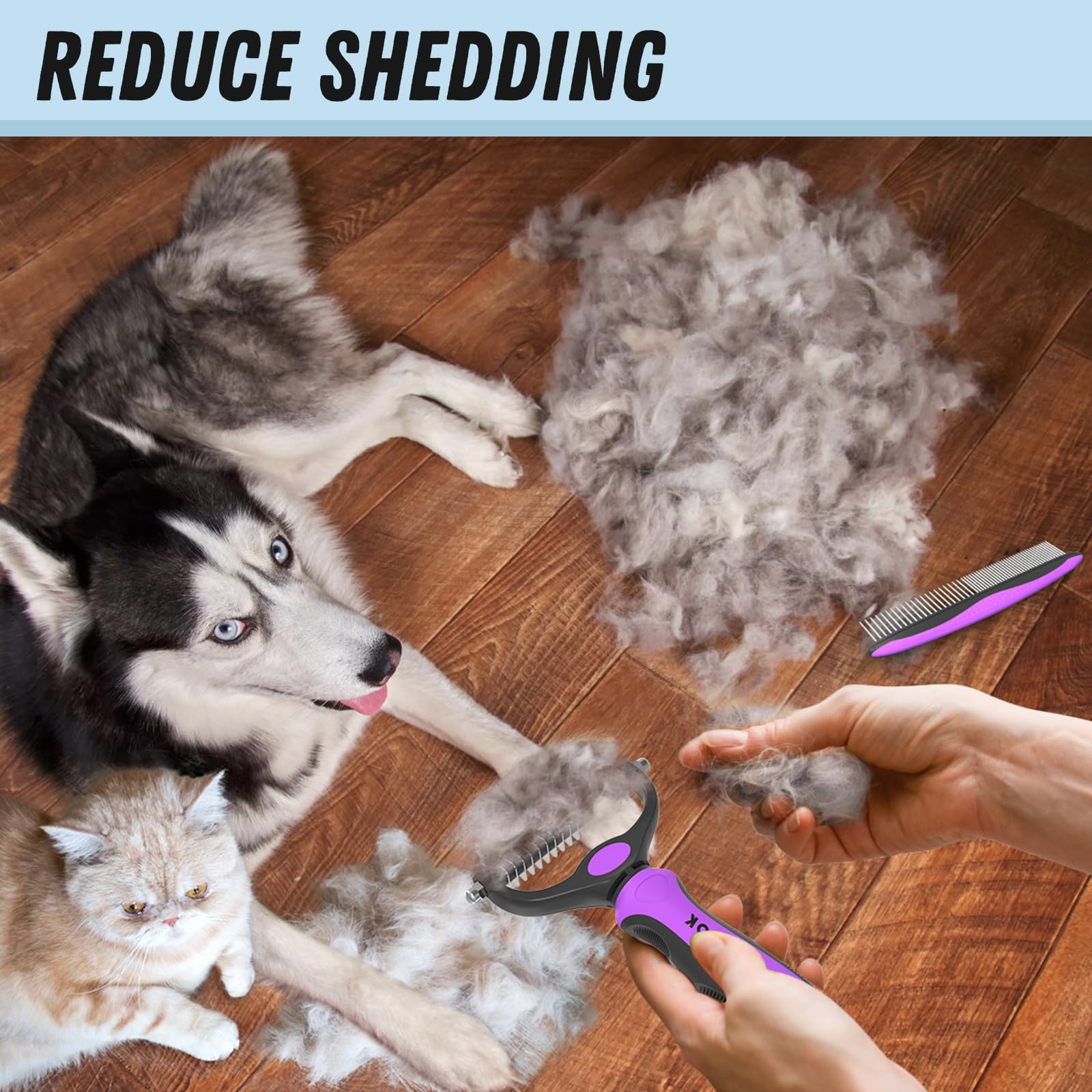 Docrok dense-side deshedding removes loose fur on double coats
