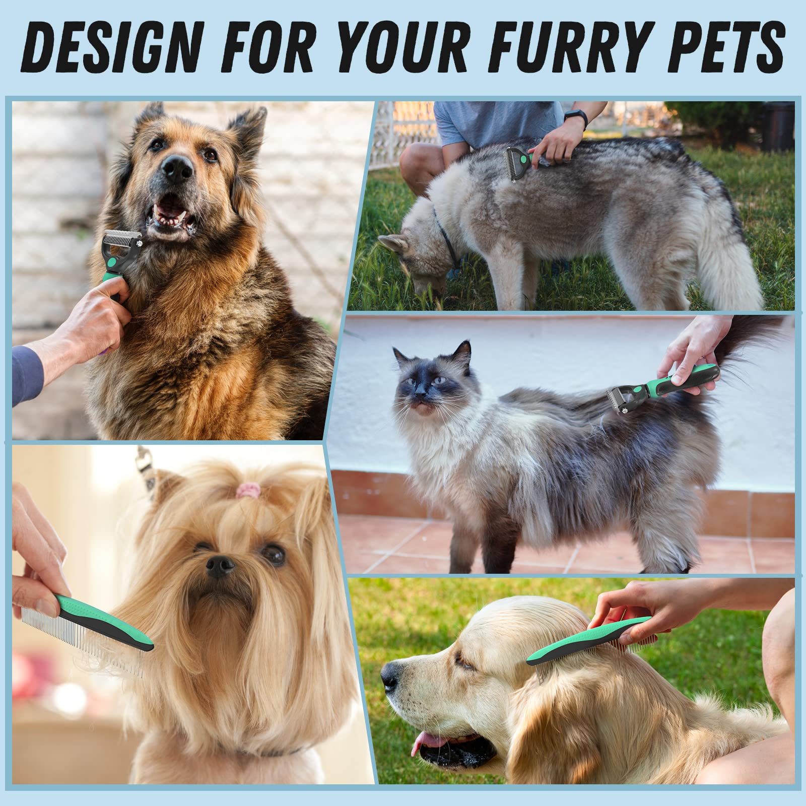 Docrok ergonomic TPR handle supports comfortable grooming on legs, head, and tail.