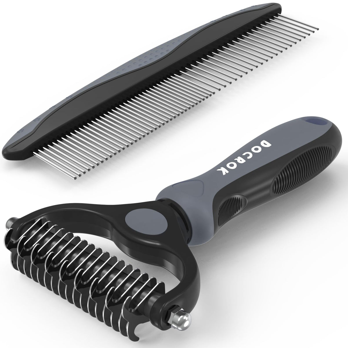 Docrok pet grooming brush close-up showing soft edge for gentle detangling