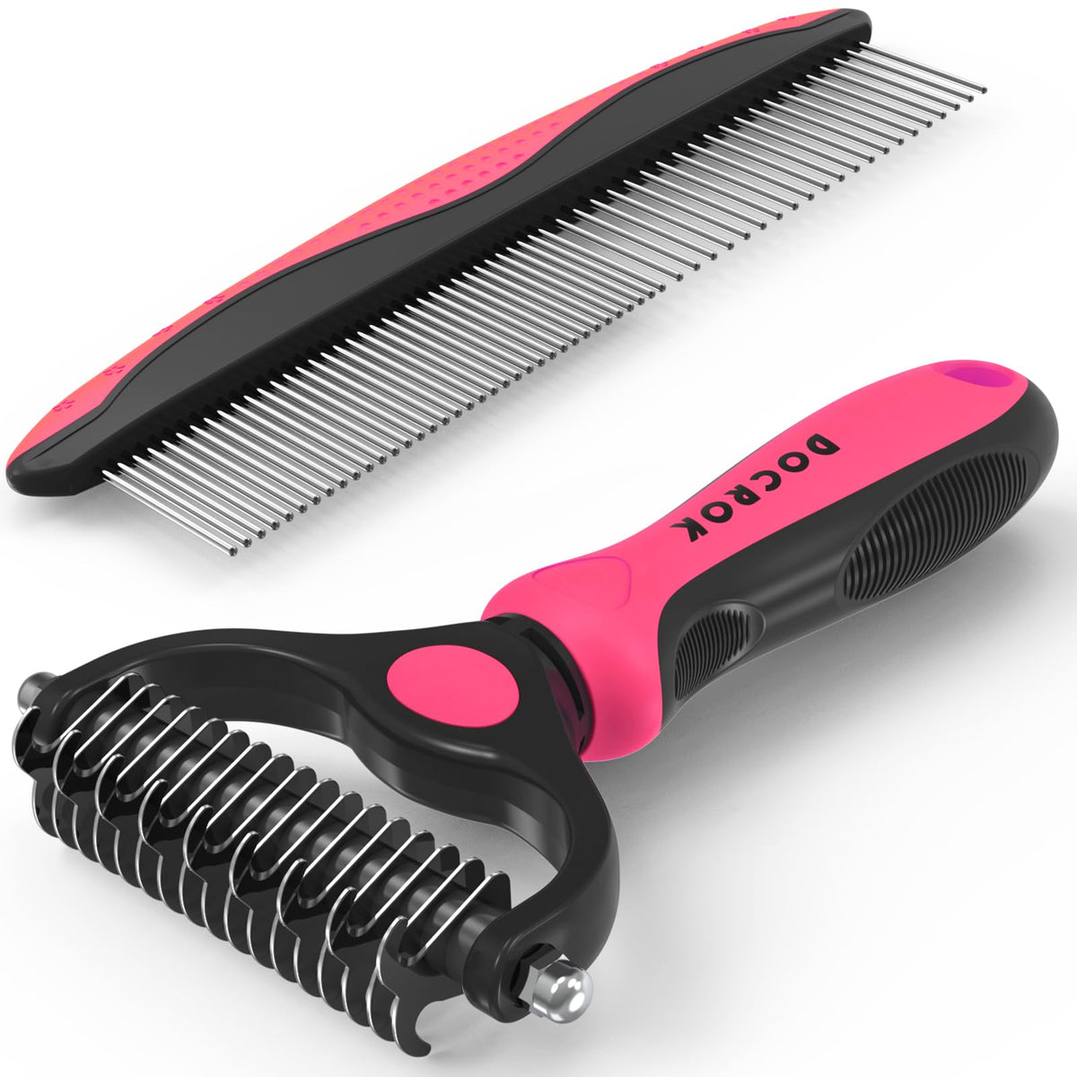 Docrok pet grooming brush pink handle for gentle detangling on dogs and cats