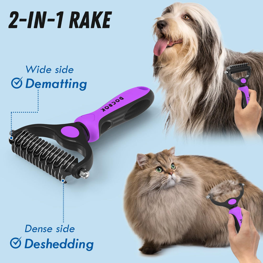 Docrok safety-edge comb provides safe detangling and deshedding sessions