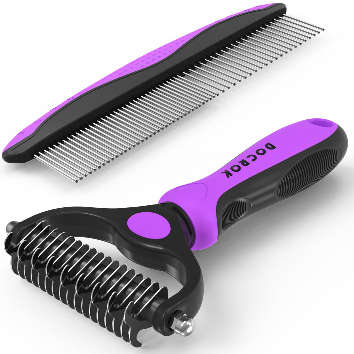 Docrok undercoat rake dematting brush aids gentle detangling for long-haired pets