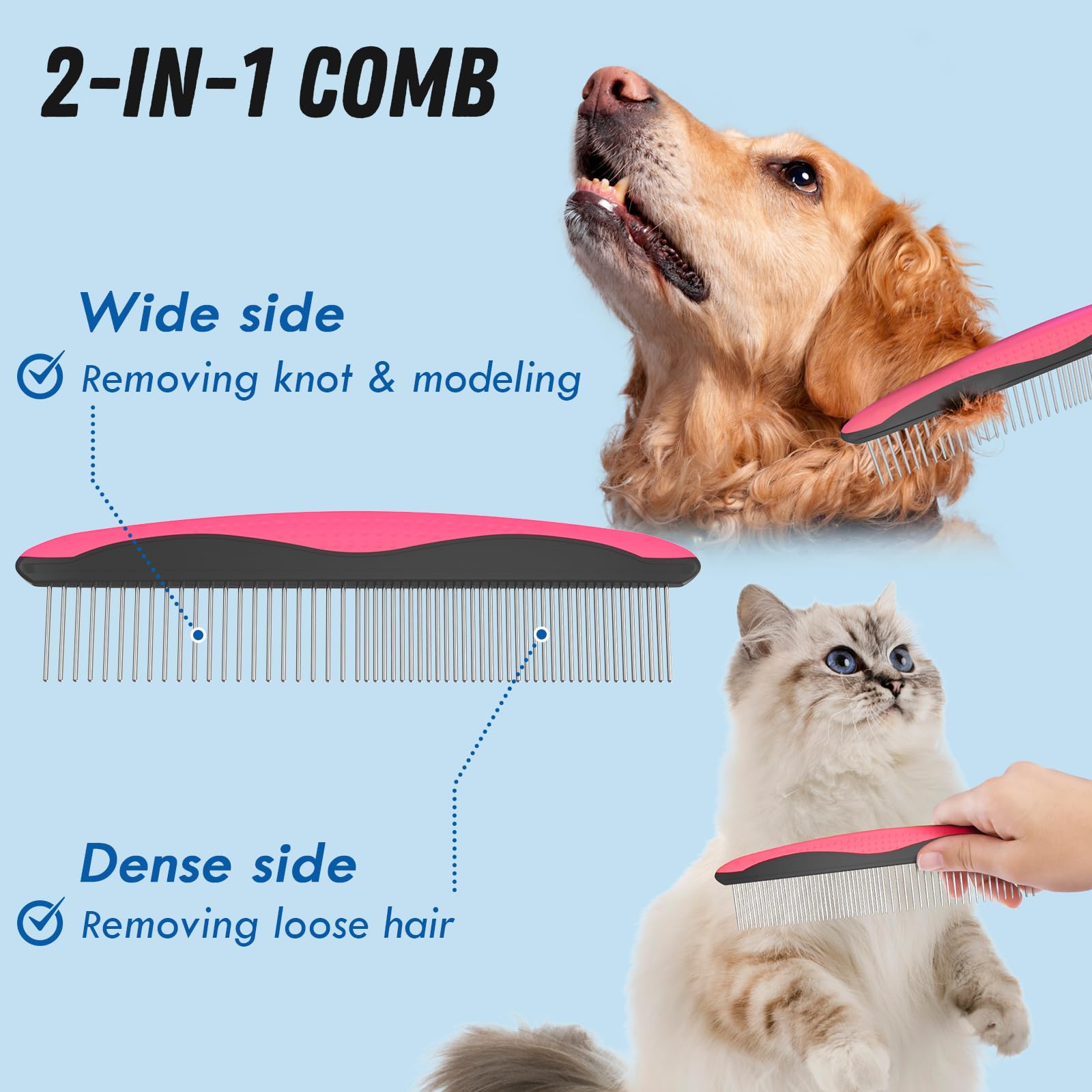 Docrok undercoat rake wide-side for easy dematting on long coats