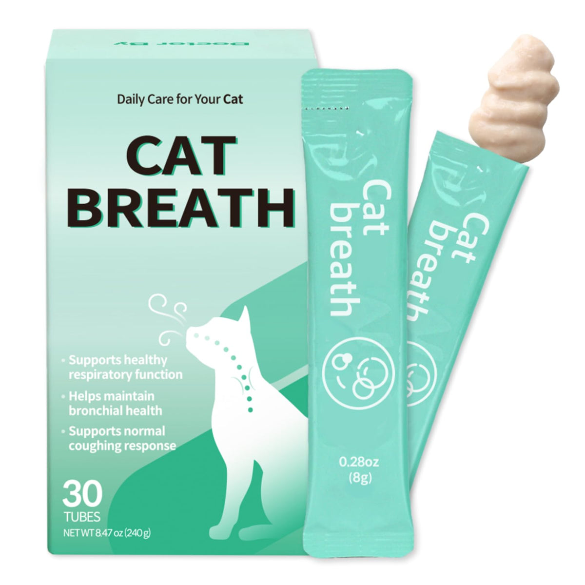 Doctor By Cat Breath bottle front showing TF-343-30 formula for daily respiratory care.