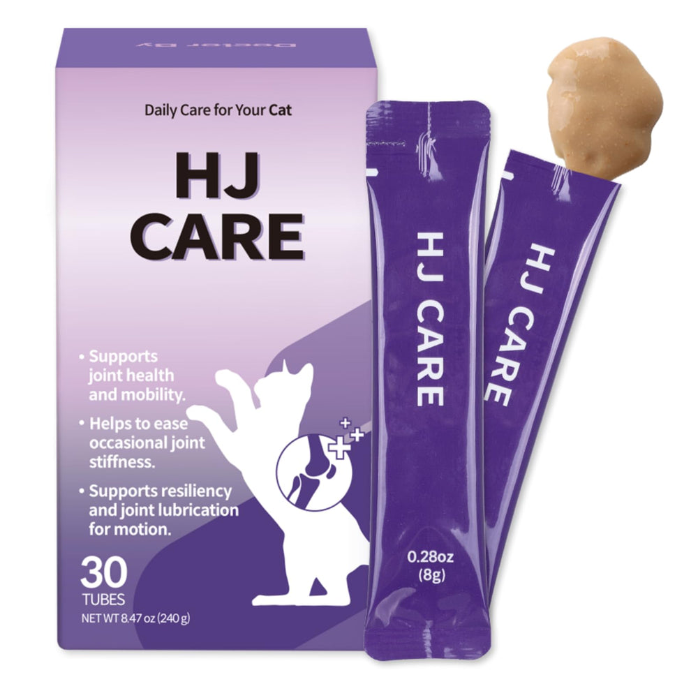 Doctor By HJ Care cat joint supplement bottle showing salmon flavor for easy serving
