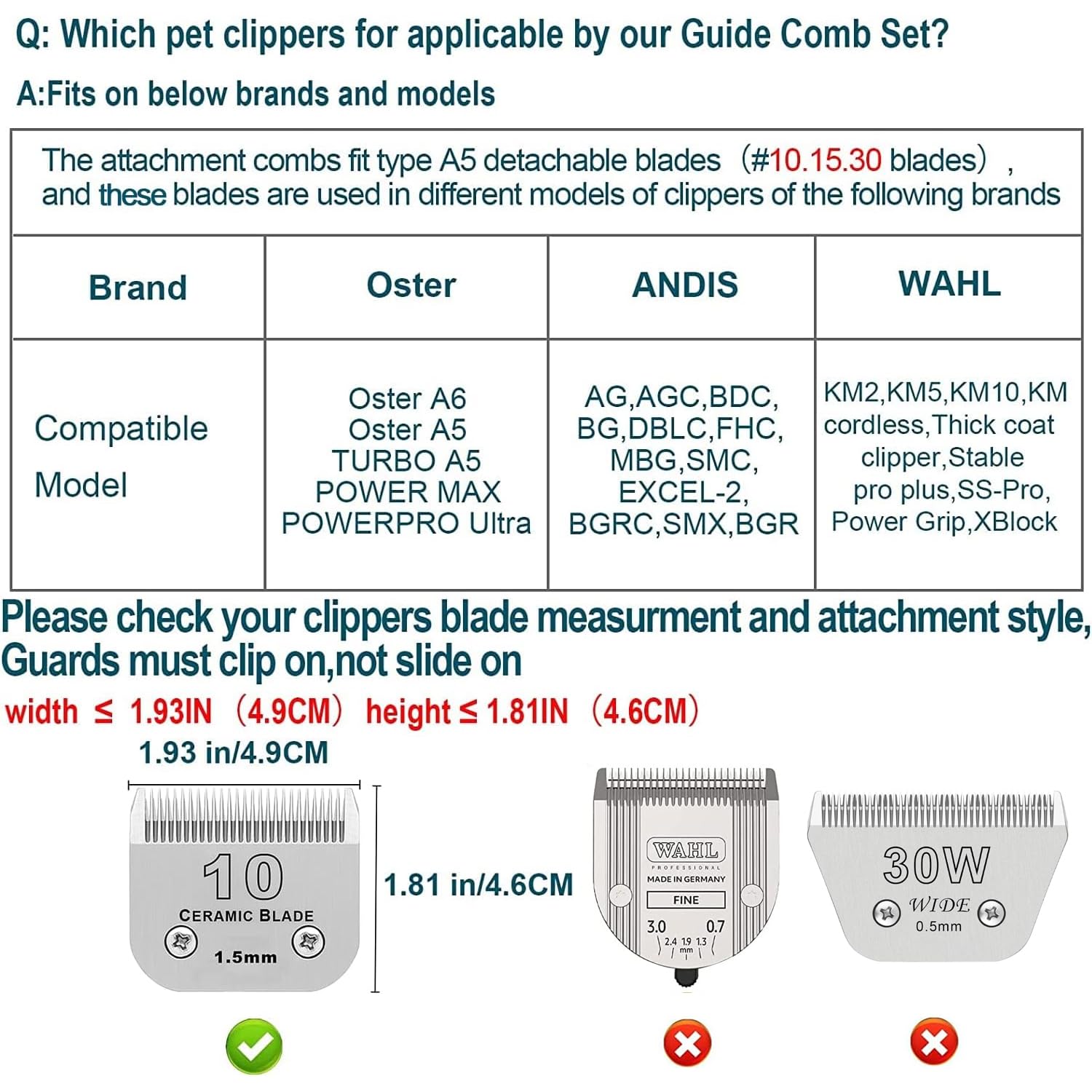 DODAER color-coded guide combs simplify size identification during grooming.