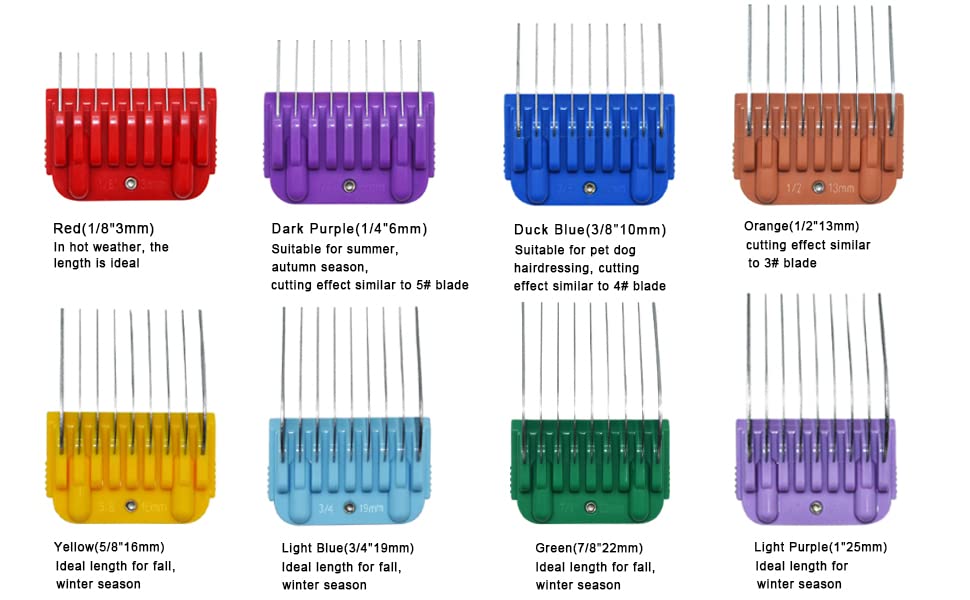 Professional-grade guide combs enable precise, smooth grooming on dogs and cats.
