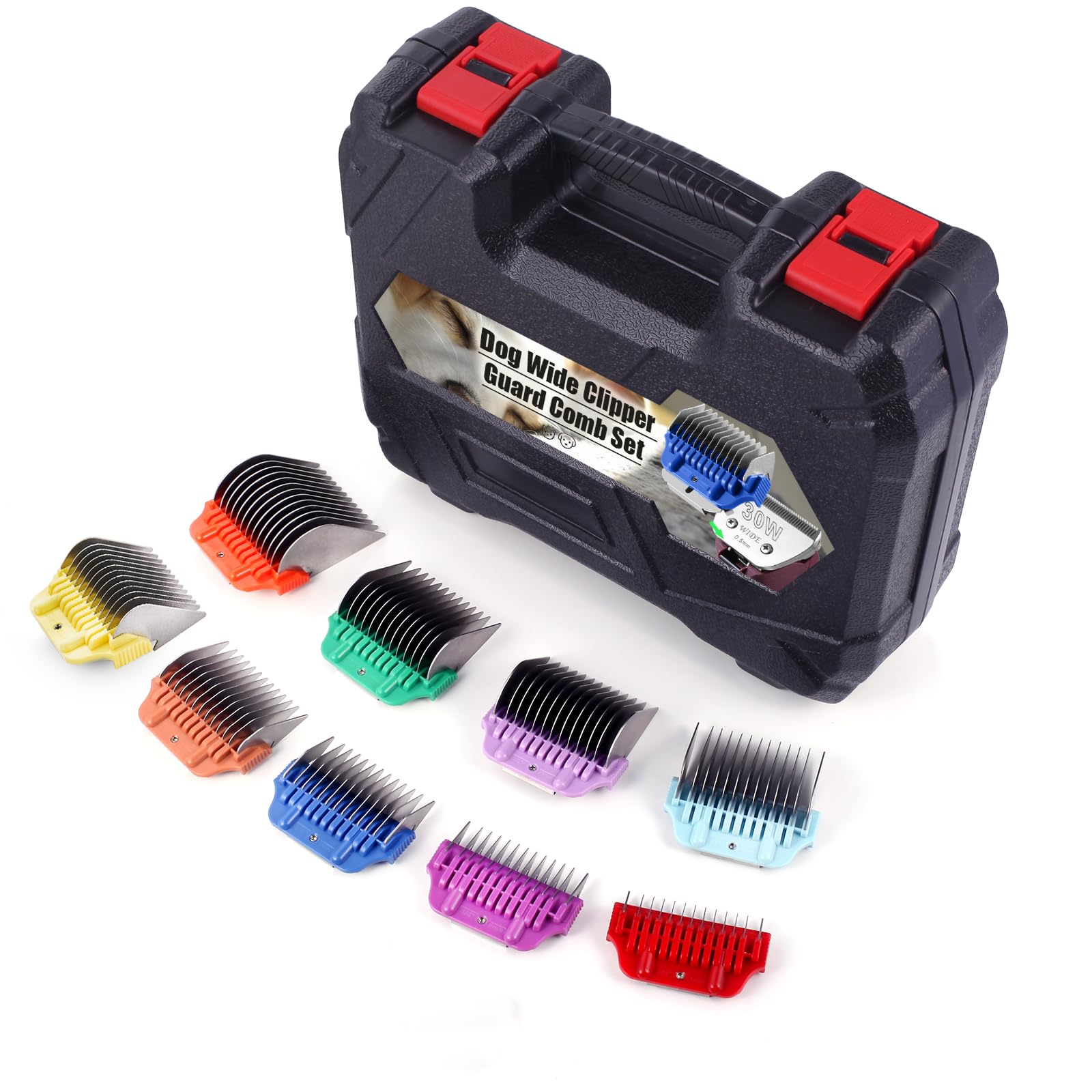 DODAER wide clipper guard set with stainless steel guards for precise pet grooming.