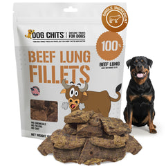 Dog Chits Beef Lung Treats bag showing natural, single-ingredient chews.