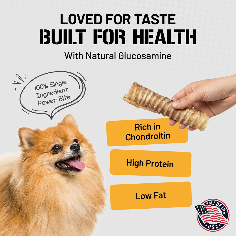 Dog Chits Beef Trachea texture closeup emphasizing durable, long-lasting chew.