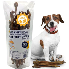Dog Chits bully sticks packaging shows USA-made quality and single-ingredient chew.