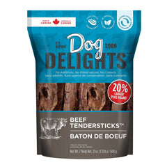 Dog Delights Beef Tendersticks packaging in resealable bag preserves freshness