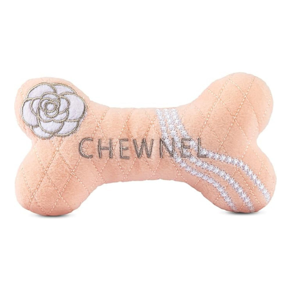 Dog Diggin Designs Chewnel Blush plush bone full view, soft toy for playful fetch
