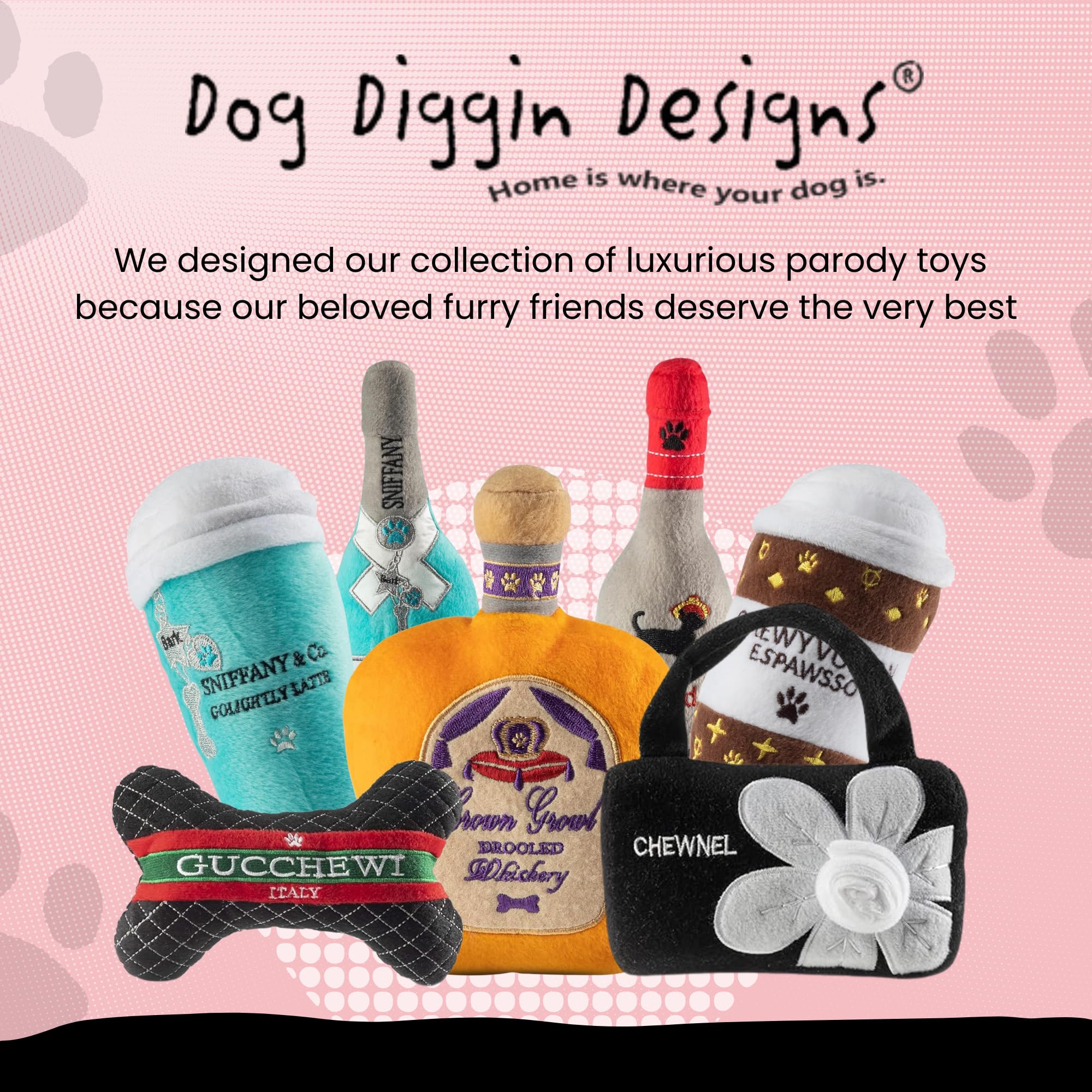 Dog Diggin Designs Chewnel Blush plush bone ideal for fetch, carry, and light teething play