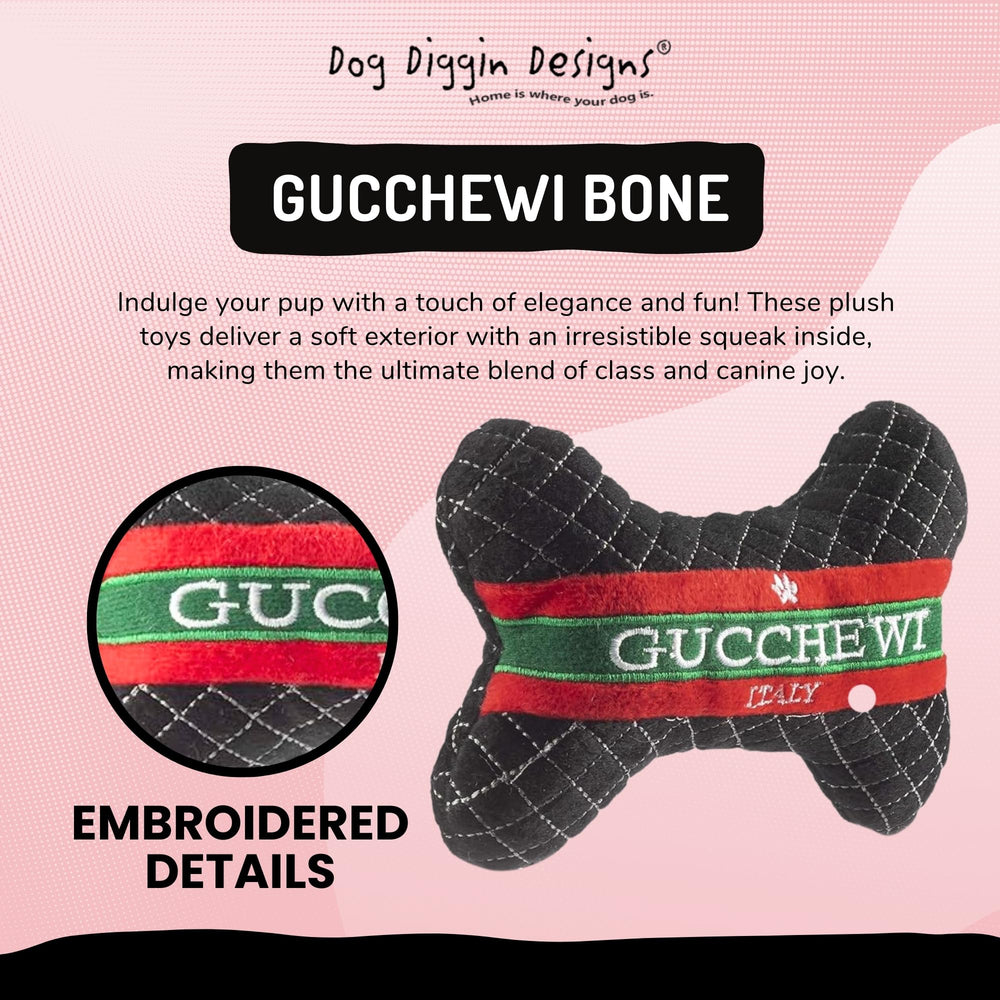 Dog Diggin Designs Gucchewi plush bone interior squeaker to boost interactive play