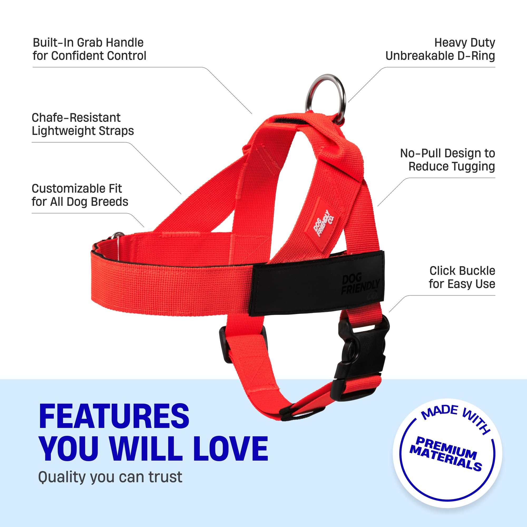 Dog Friendly Co harness uses lightweight straps for all-day comfort