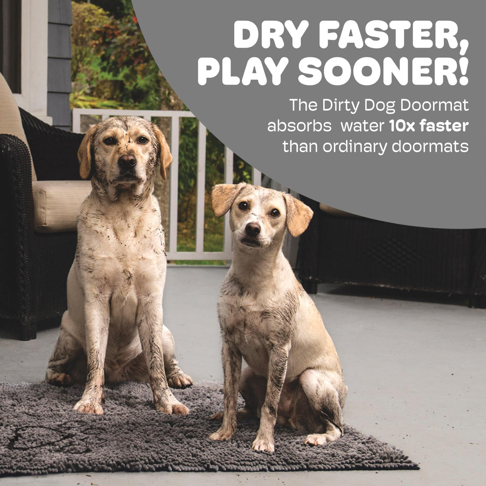 Dog Gone Smart Dirty Dog Doormat dries five times faster for quick reuse.