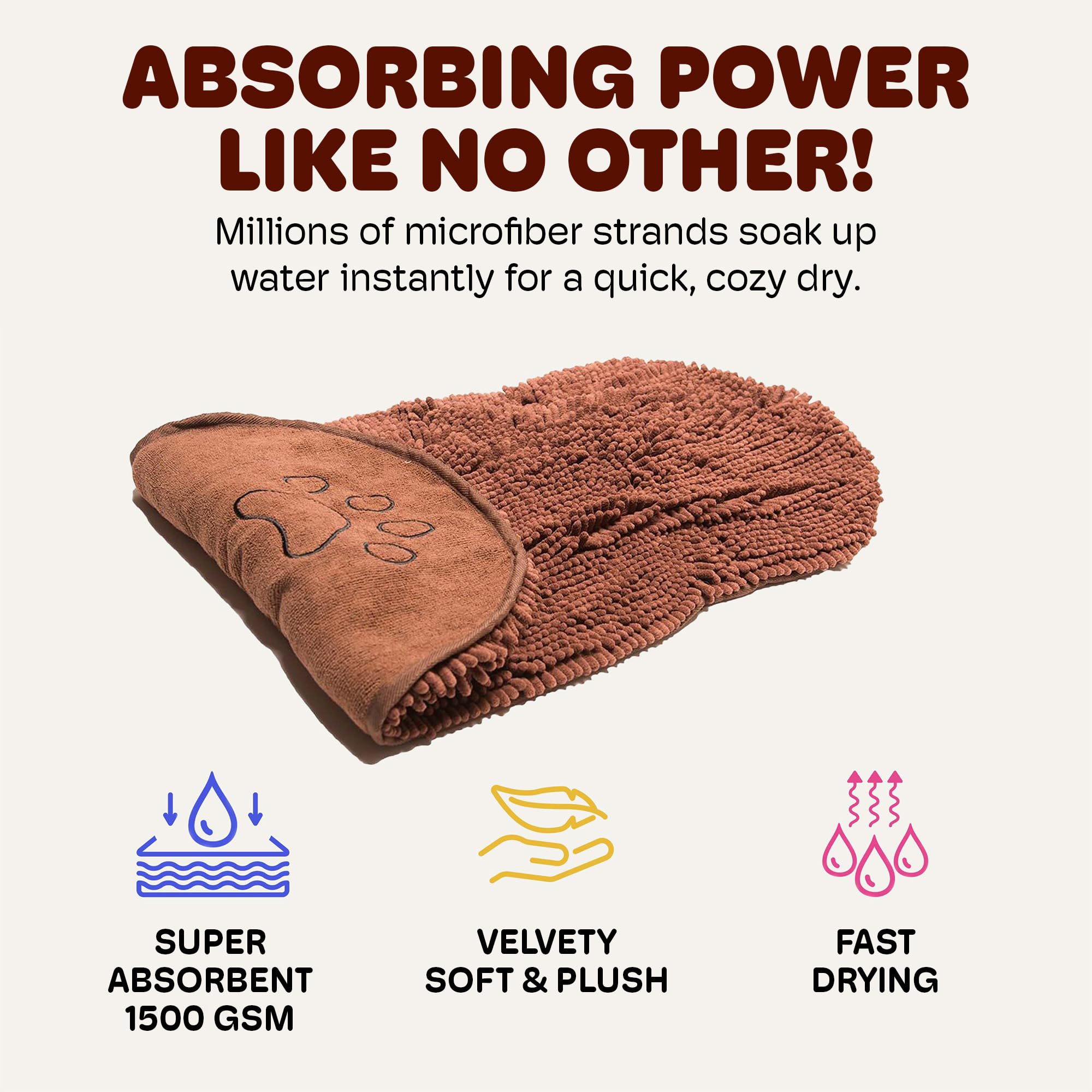 Dog Gone Smart Dirty Dog Shammy elastic edge provides secure grip during drying.