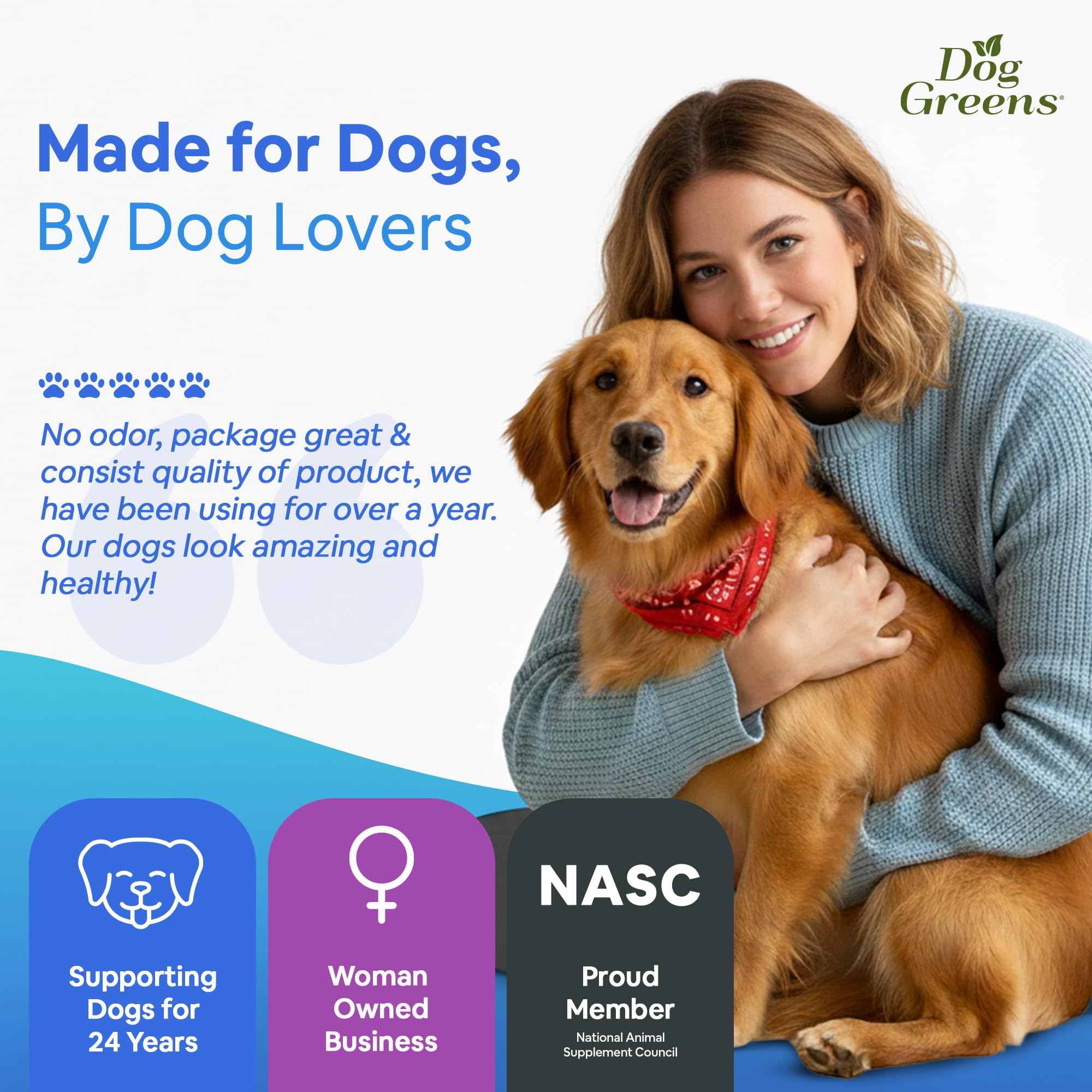 Dog Greens Seaweed Calcium packaging emphasizes vegan and GMO-free ingredients.