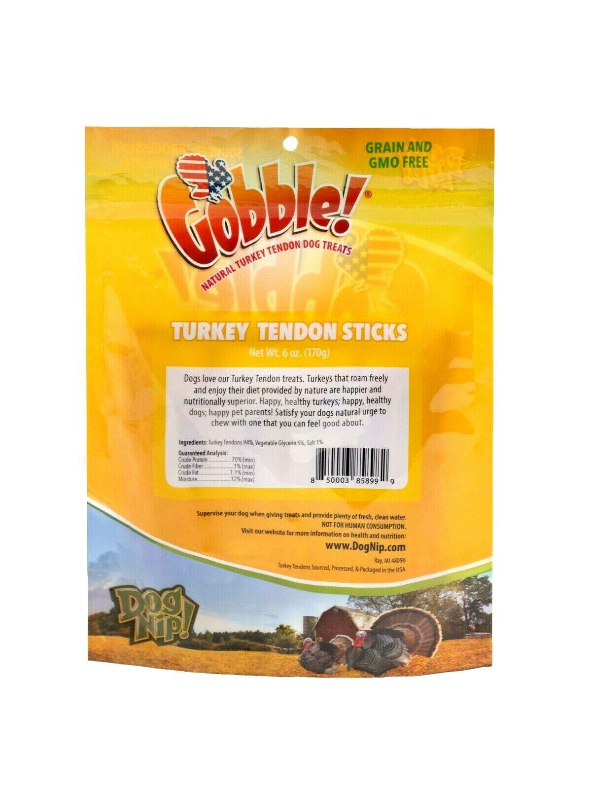 Dog Nip Gobble turkey tendon closeup shows jumbo chews.