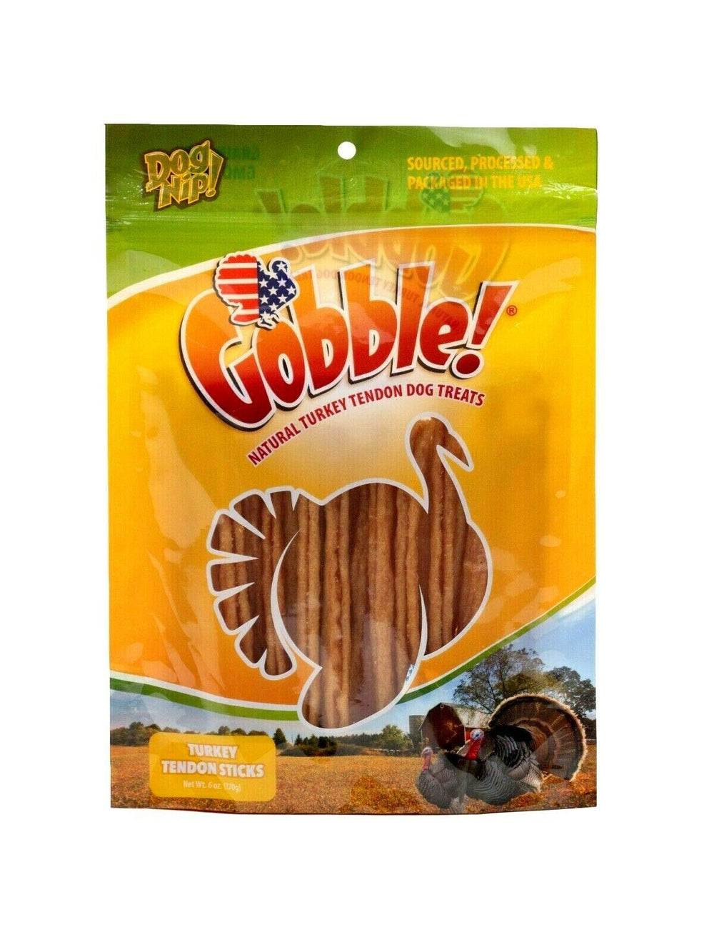 Dog Nip Gobble turkey tendon dog chewing for dental care.