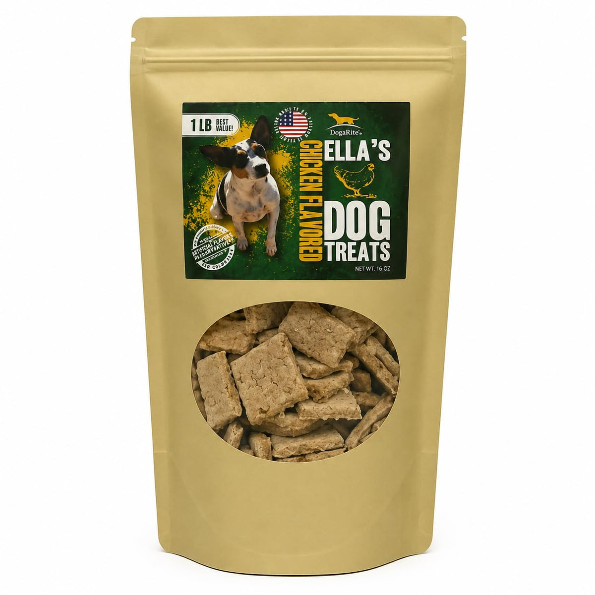 DogaBetix Ella’s diabetic dog treats bag front showcases a low-glycemic, vet-approved snack.