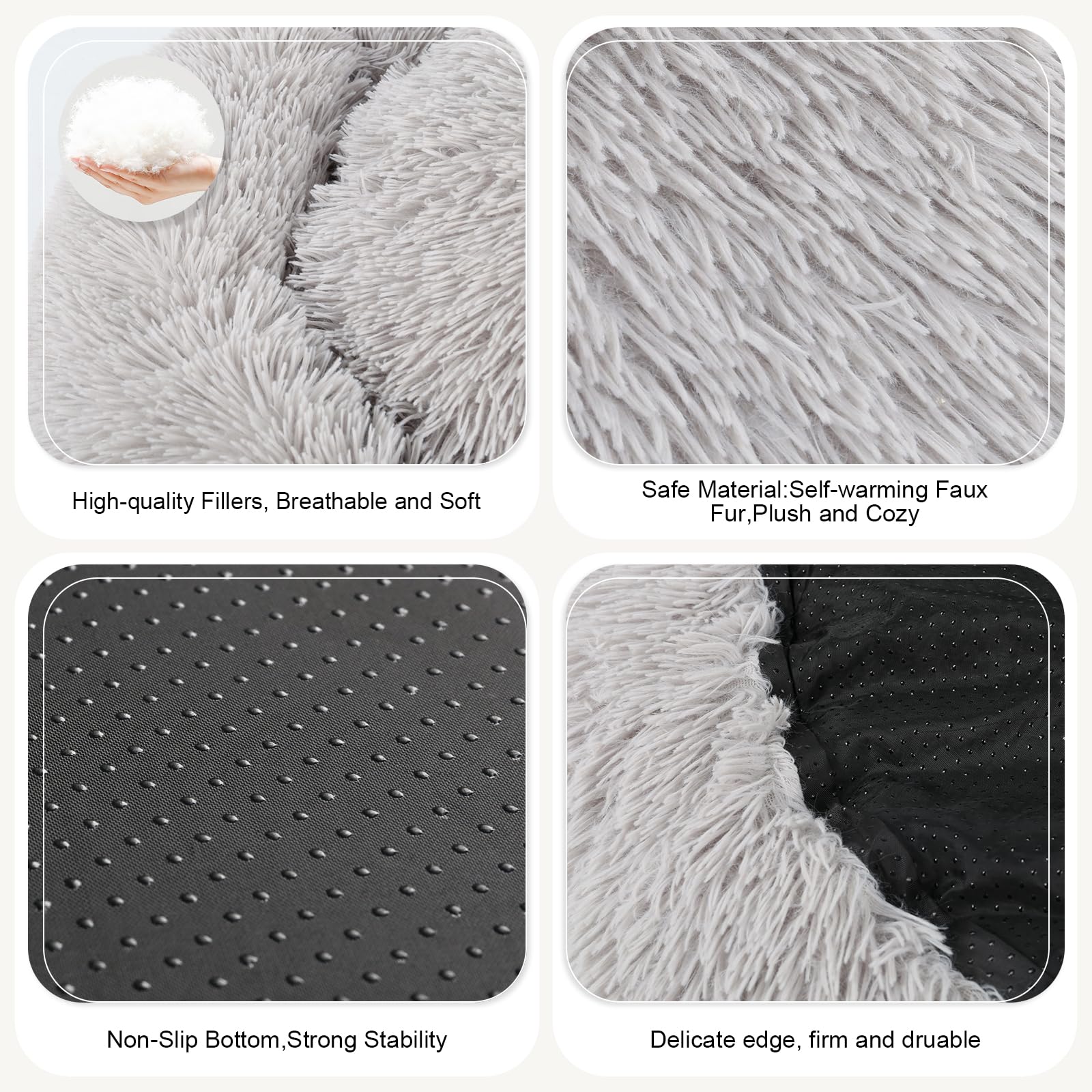 DogBaby Donut Bed close-up plush fur reveals warm, fluffy texture.