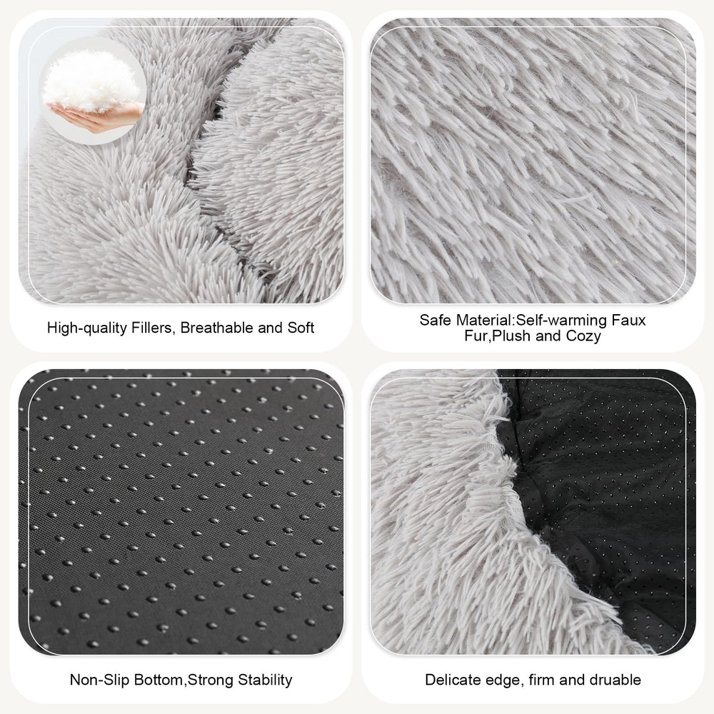 DogBaby Donut Bed close-up plush fur reveals warm, fluffy texture.