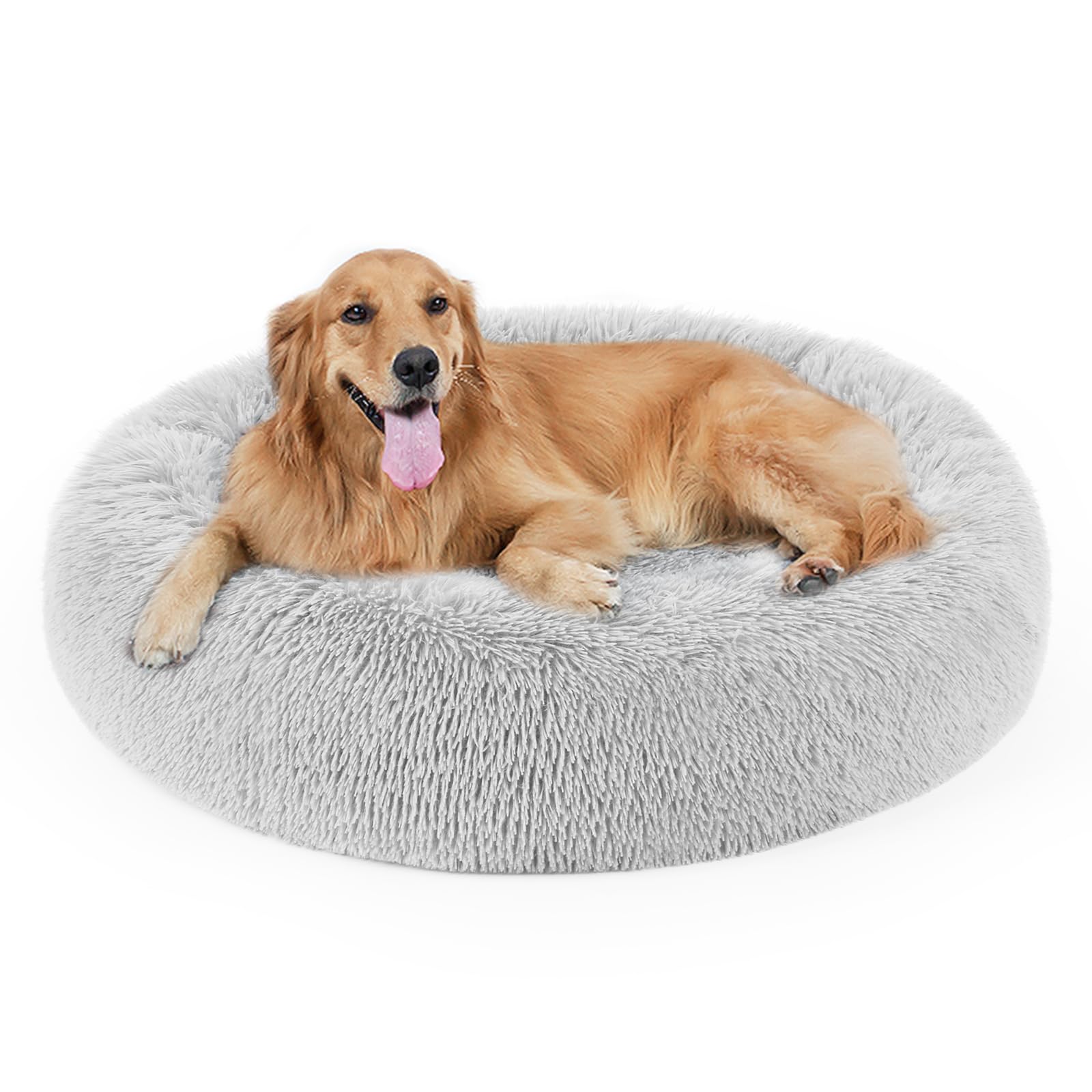 DogBaby Donut Bed front view with plush fur for cozy, inviting snuggles.