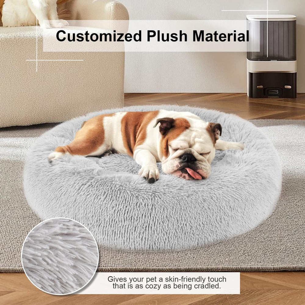 DogBaby Donut Bed in a living room shows a cozy retreat for pets.