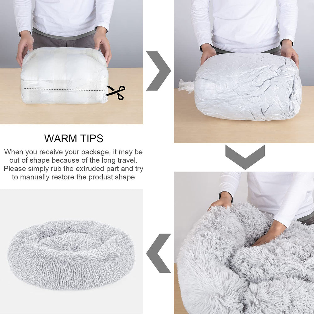 DogBaby Donut Bed warranty note highlights 1-year coverage and support.