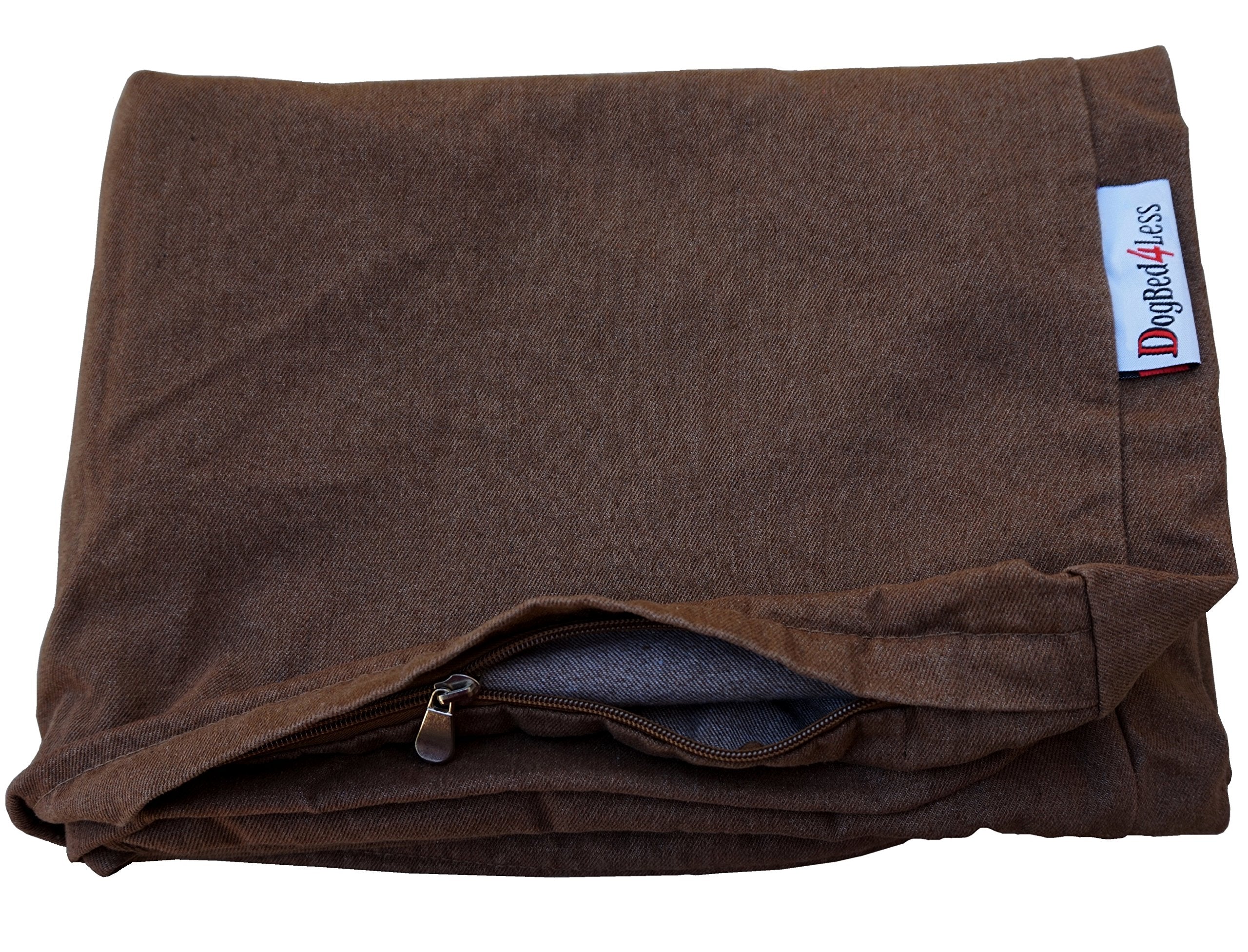 Dogbed4less denim replacement cover in brown, designed for easy cleaning and fit.