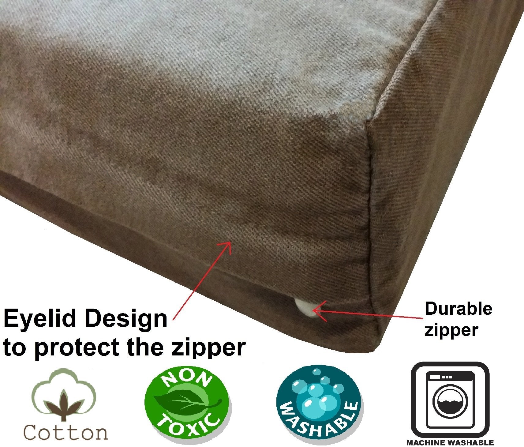 Dogbed4less denim replacement cover for large bed highlights heavy-duty denim fabric.
