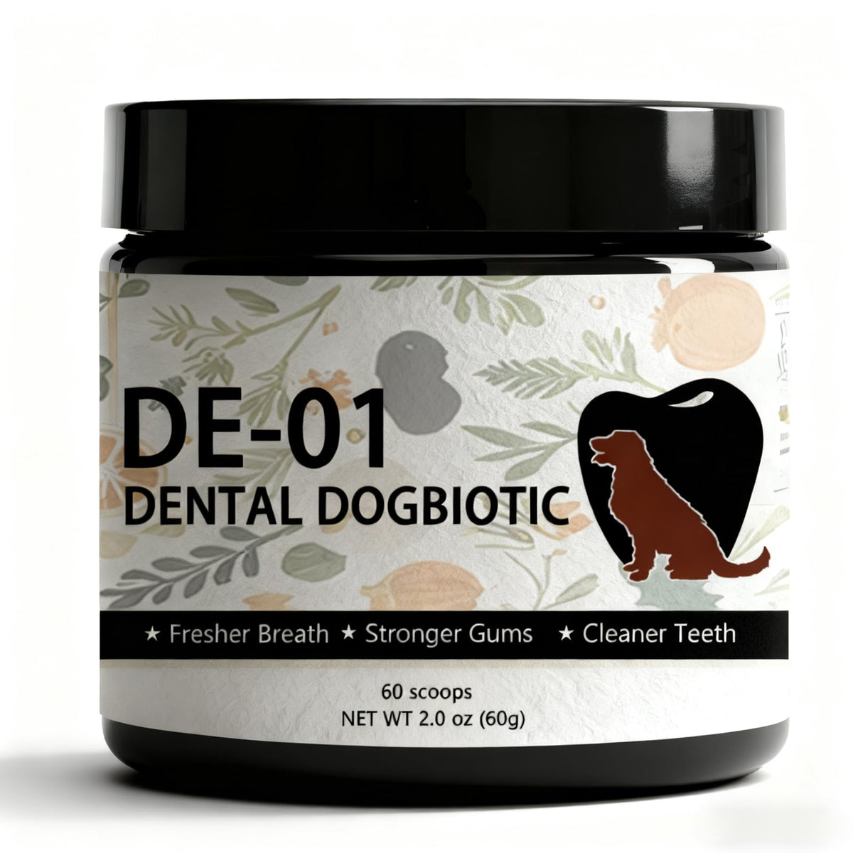 Dogbiotics Dental Powder DE-01 bottle pour for easy daily dosing