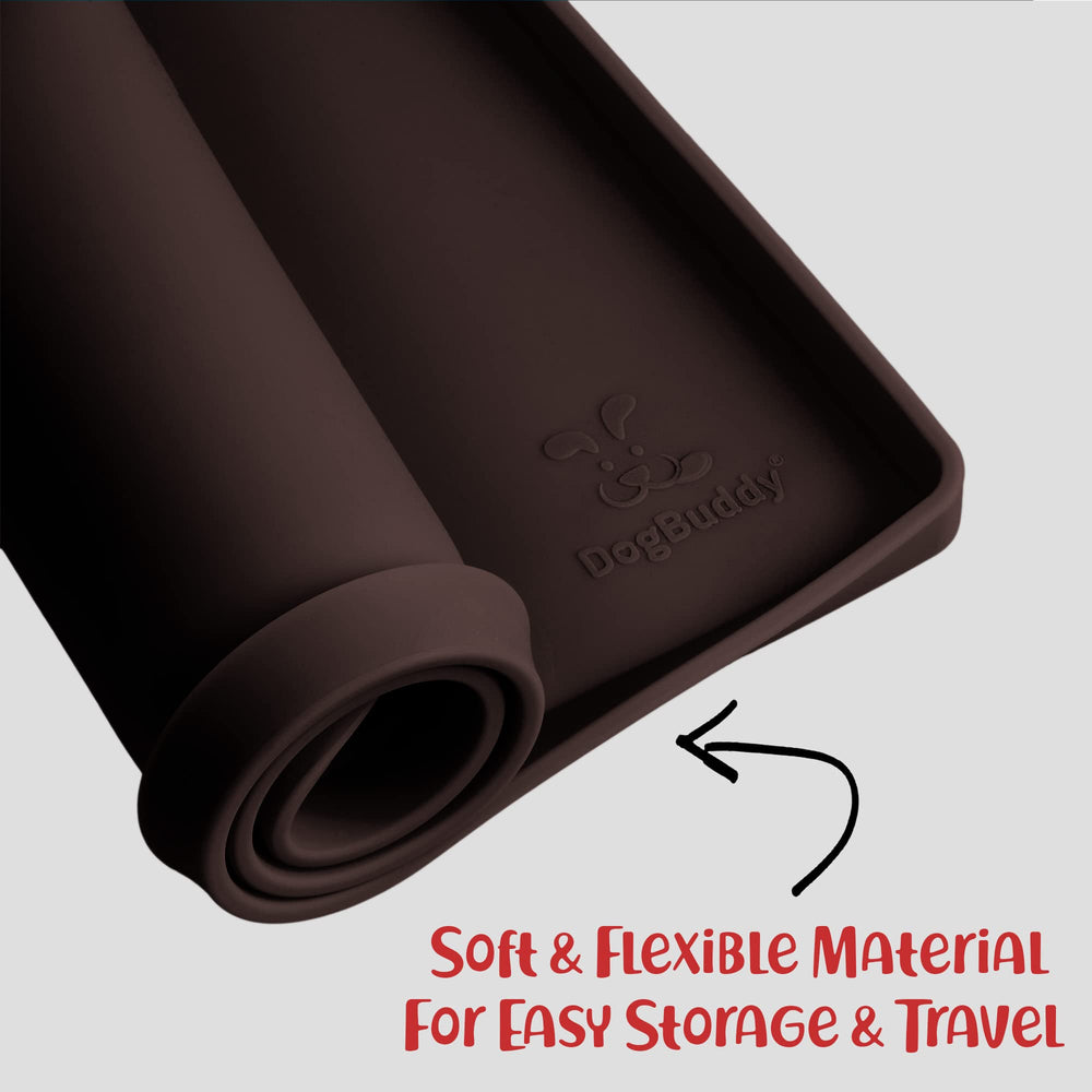 DogBuddy mat folded for storage showing flexible, compact design.