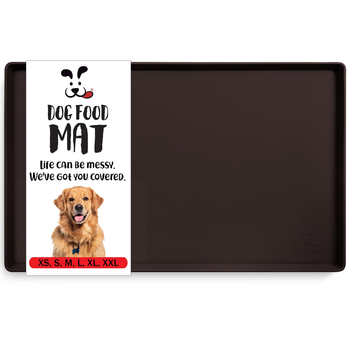 DogBuddy Dog Food Mat coffee side view showing waterproof, spill containment.